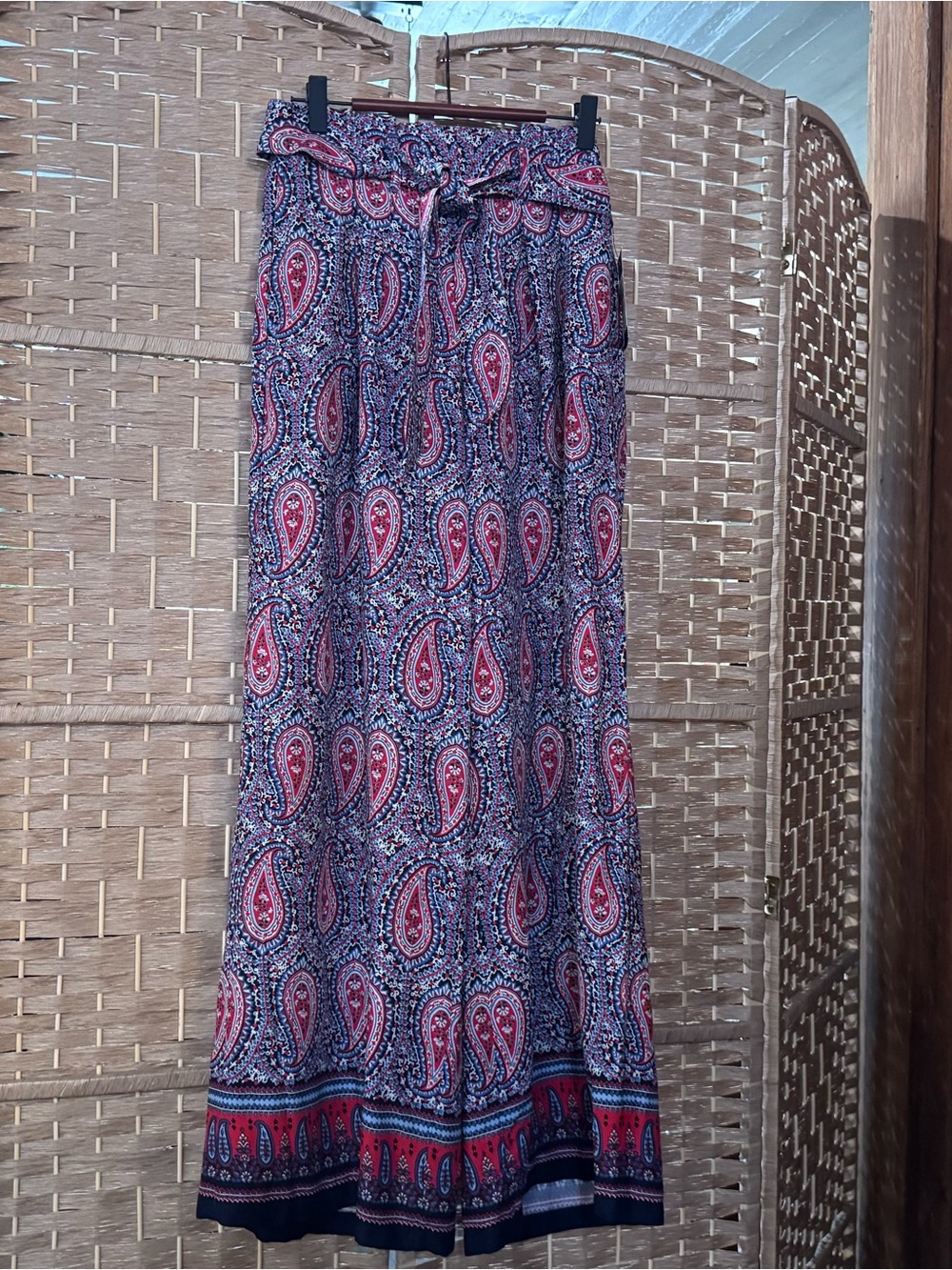 Tommy Hilfiger Paper Bag Elastic Waist Paisley Wide Leg Pants S/P Red Blue NWT